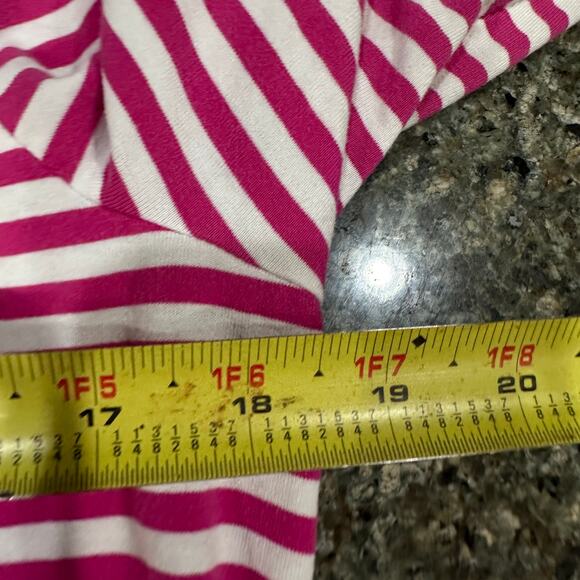Chicos Tunic Top Size 1 US M 8-10 Pink White Striped Long Sleeves Split Neckline - Picture 7 of 7